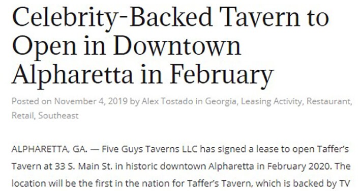 Tavern Open Downtown Alpharetta